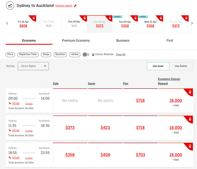 a screenshot of a flight schedule