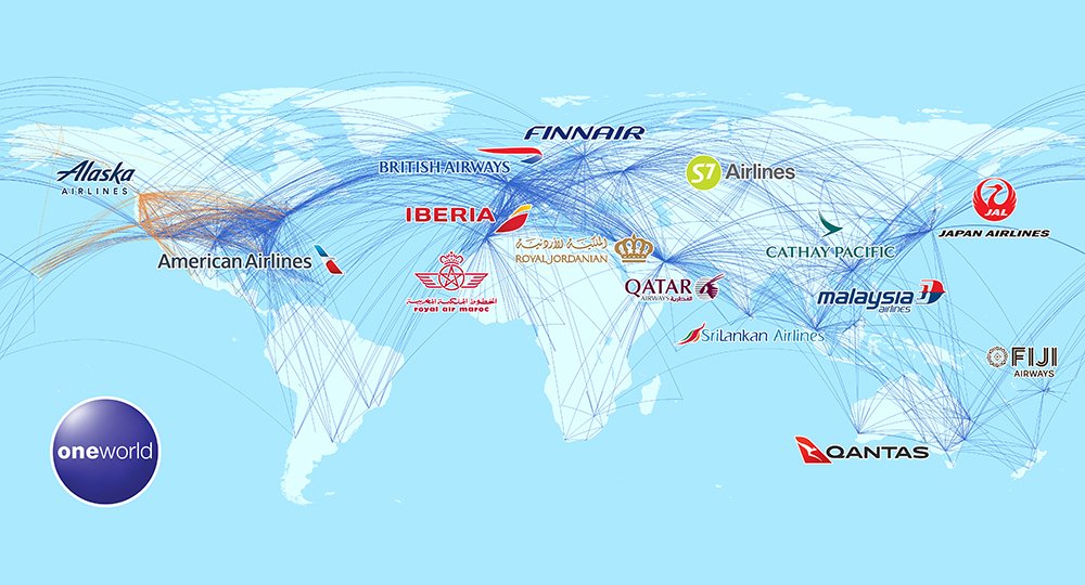 a map of the world with different airlines