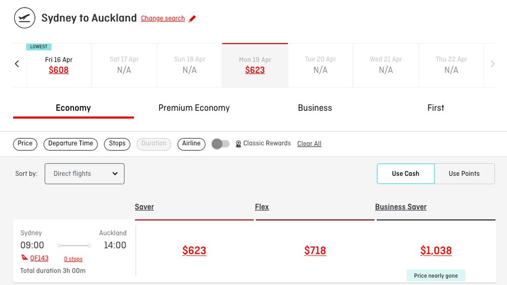 a screenshot of a flight schedule