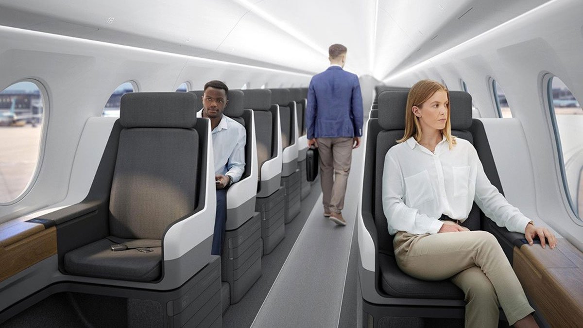 people sitting in chairs on an airplane