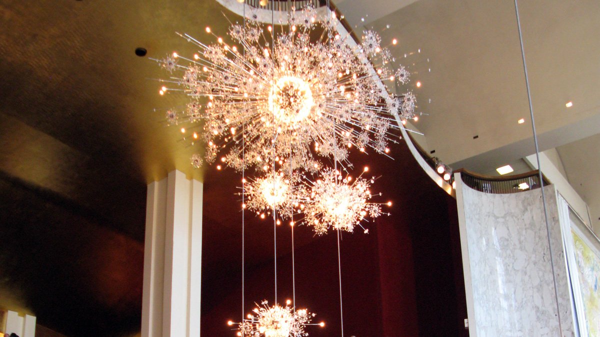 a chandelier from the ceiling