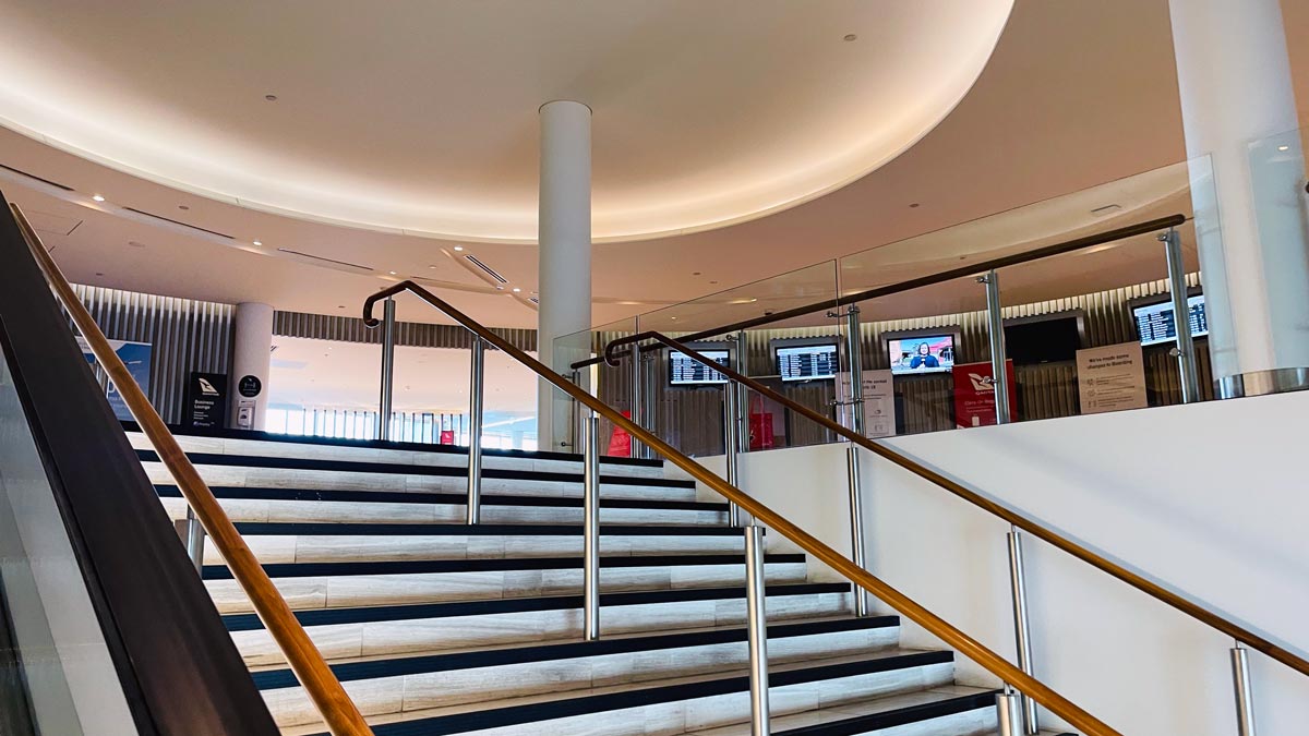 a staircase with railings in a building