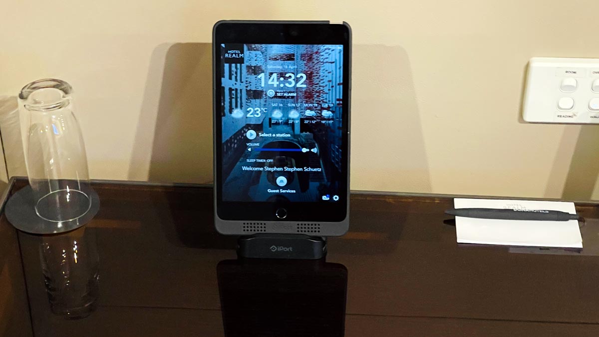 a tablet on a stand