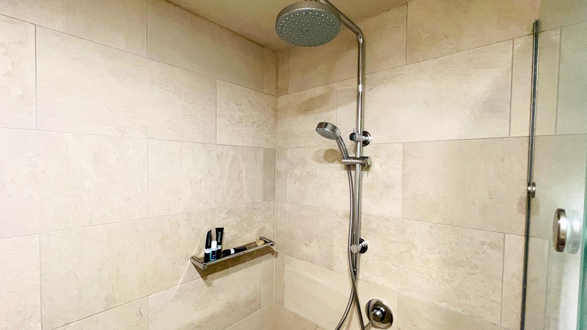 a shower with a shower head