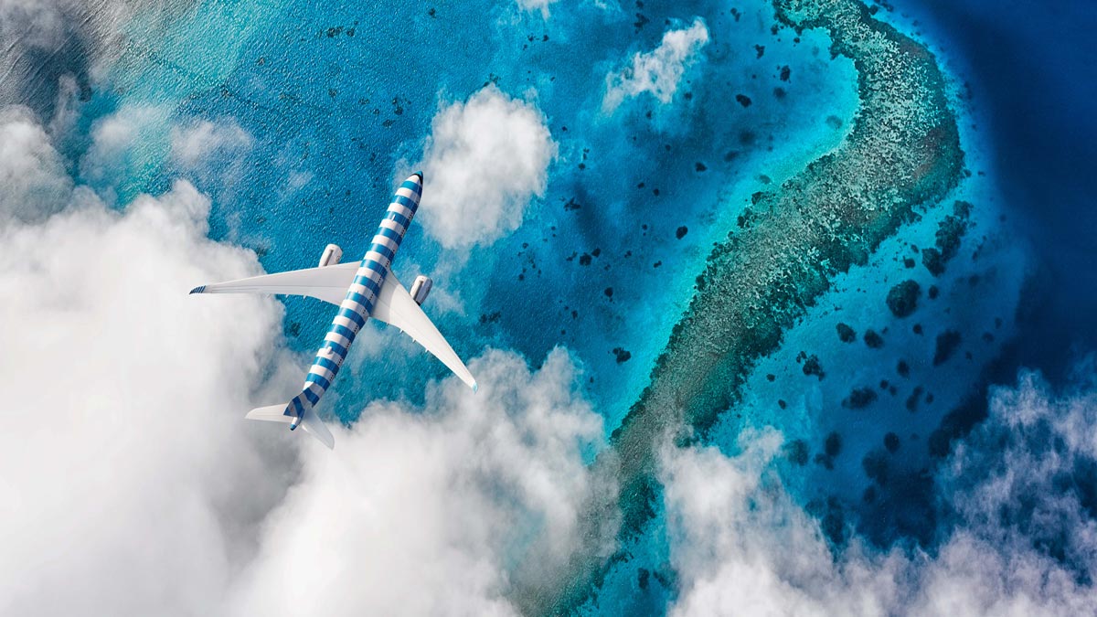 an airplane flying over water