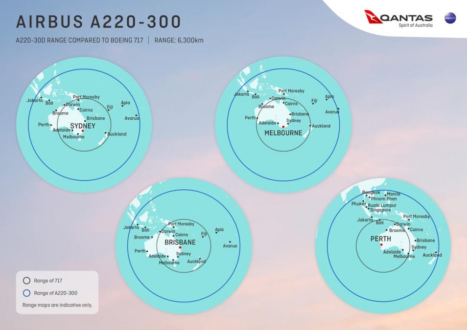 Qantas A220 range map [Qantas]