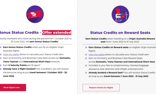 VIRGIN AUSTRALIA: Status credits on reward seats offer extended ’til end July 2022