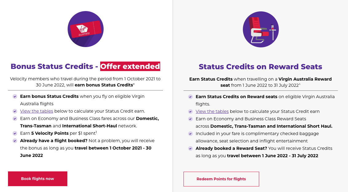 VIRGIN AUSTRALIA: Status credits on reward seats offer extended ’til end July 2022