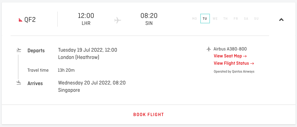 a screenshot of a flight schedule