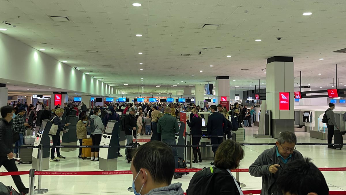 a group of people in an airport