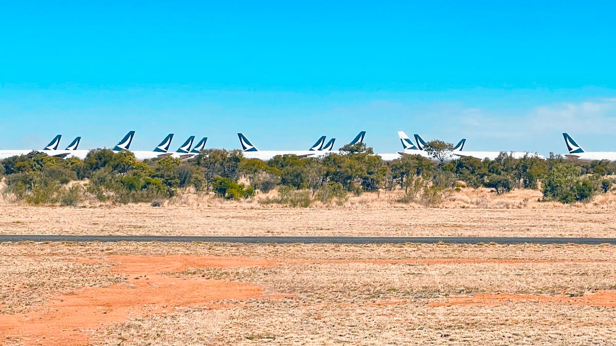 Cathay Pacific aircraft parked outside Alice Springs Airport, July 2022 [Schuetz/2PAXfly]