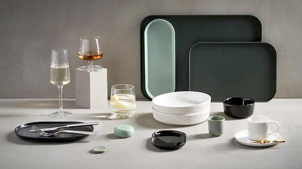 a table with plates and glasses