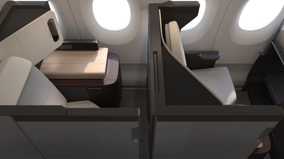 a desk and chair in a plane