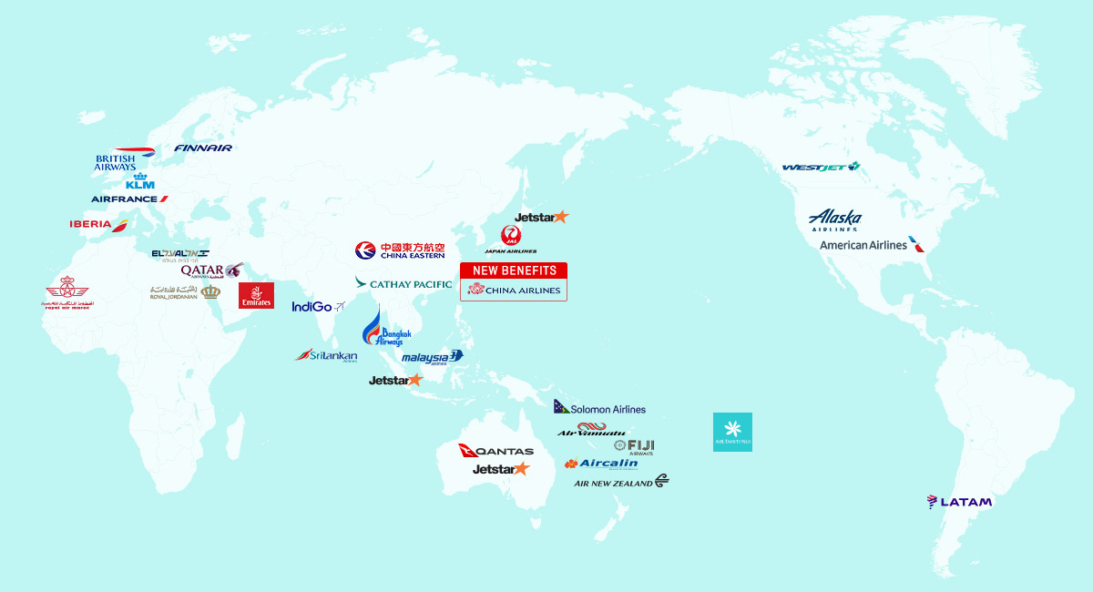 a map of the world with different airlines logos