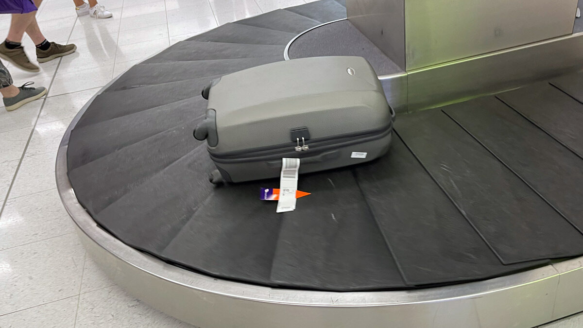 a luggage on a conveyor belt