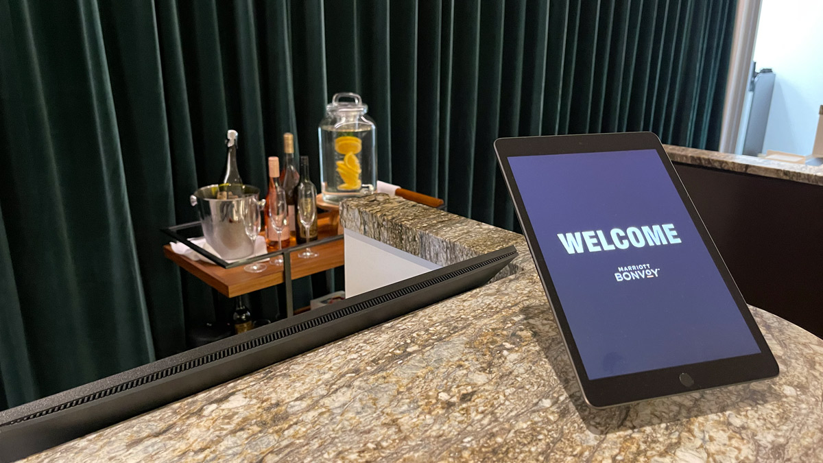 a tablet on a counter