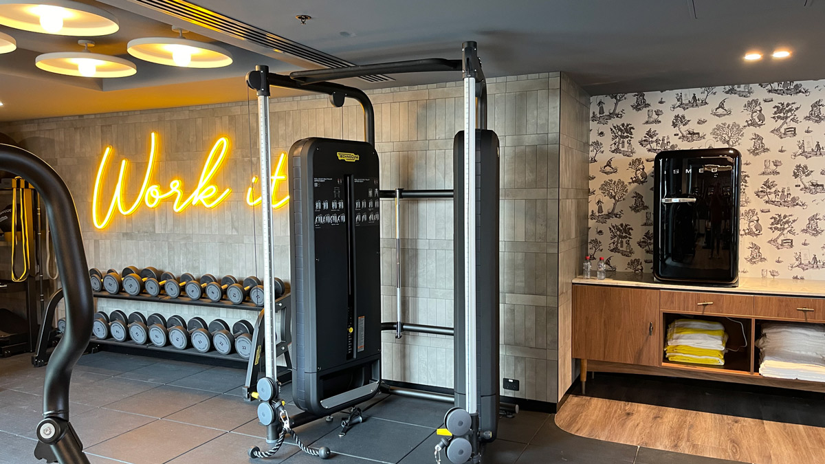 a gym with weights in the wall