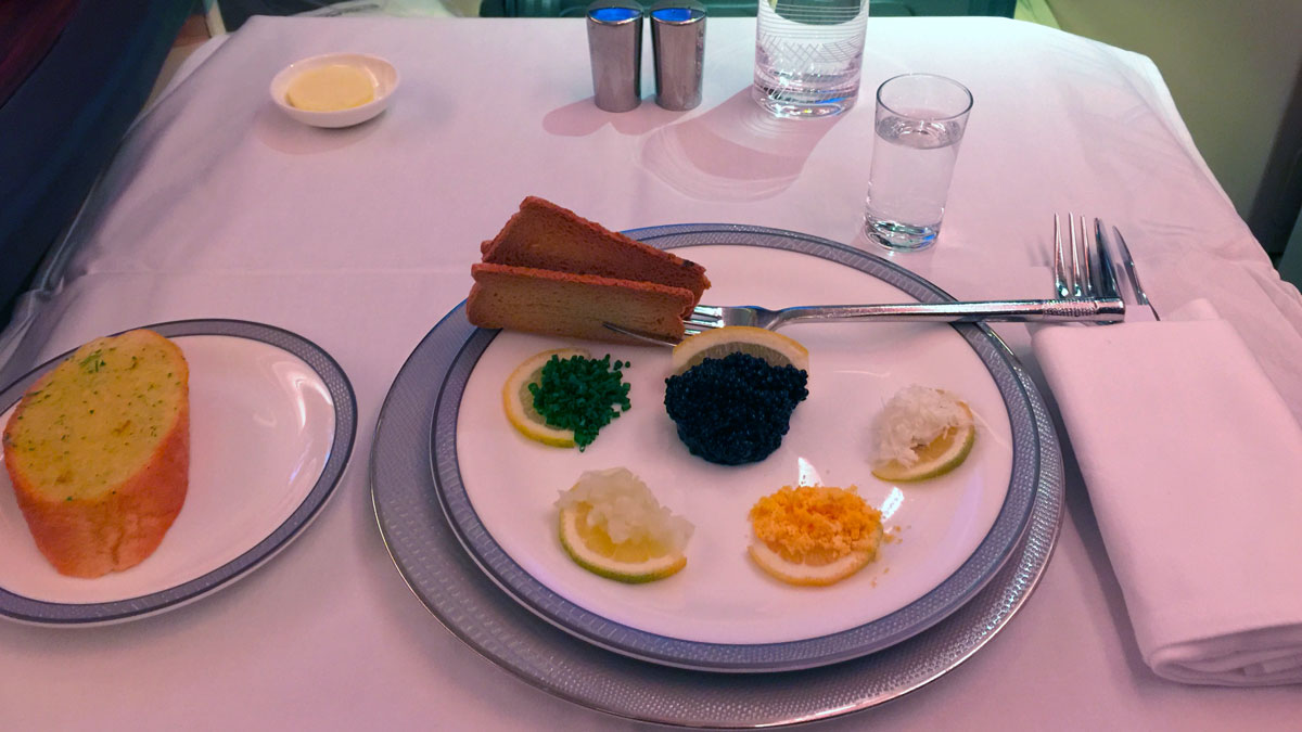 Singapore Airlines caviar service in First Class