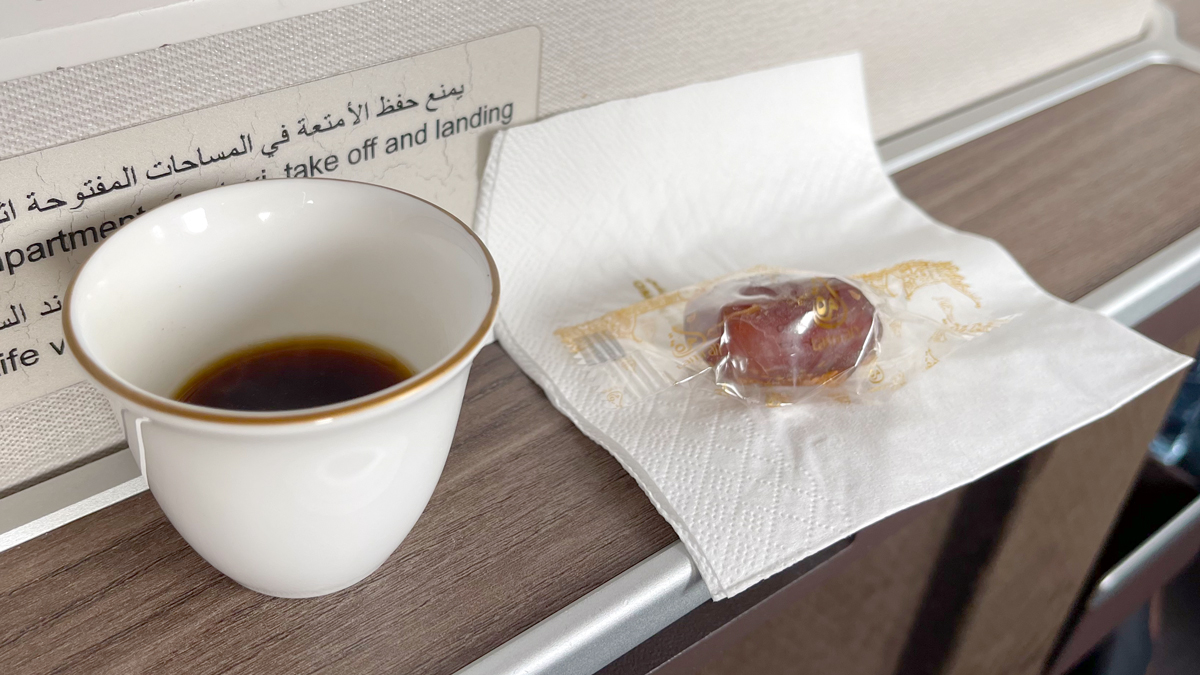 Arabic Coffee and dates on Oman Air Business Class