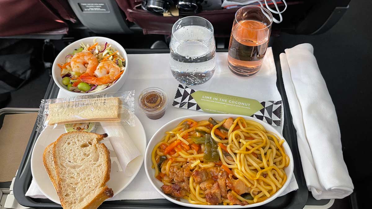 a plate of food on a tray