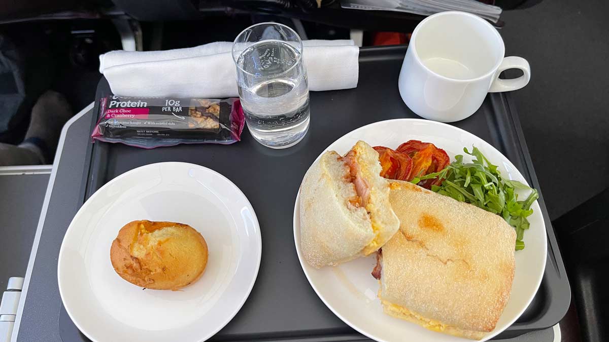 a plate of food on a tray