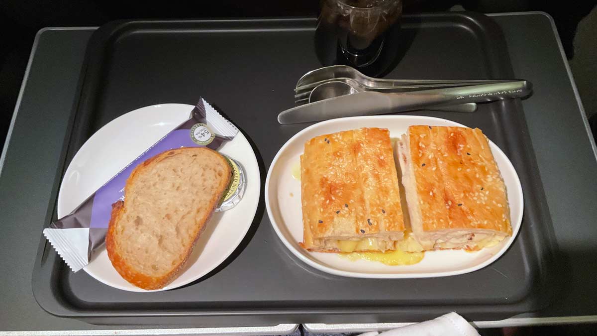 a plate of food on a tray