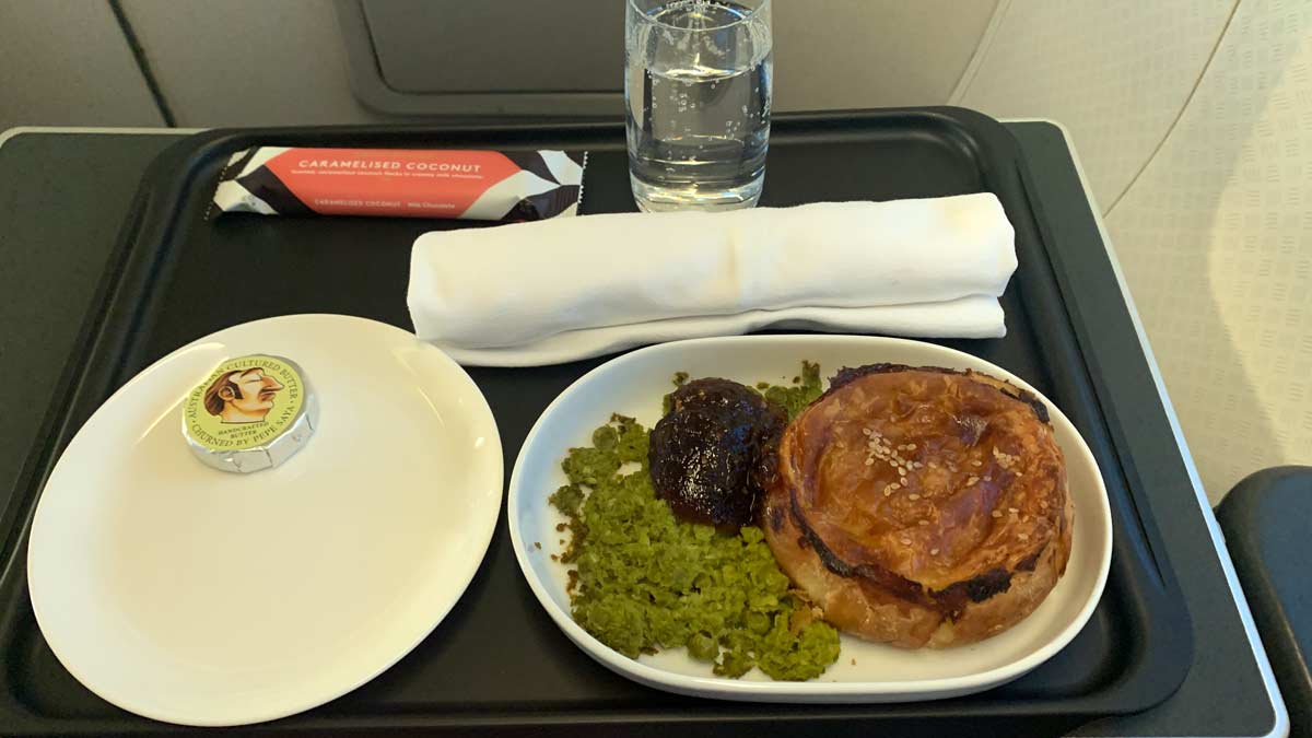 a plate of food on a tray