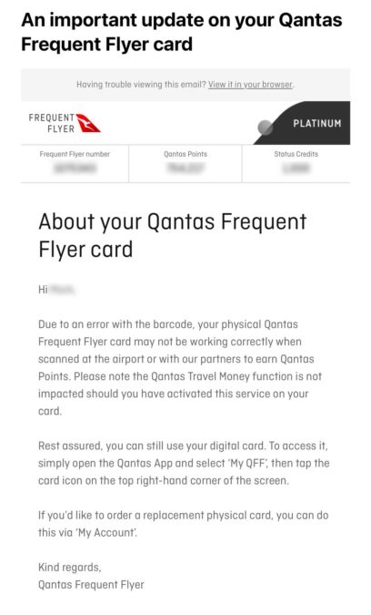 screens screenshot of a qantas flight card