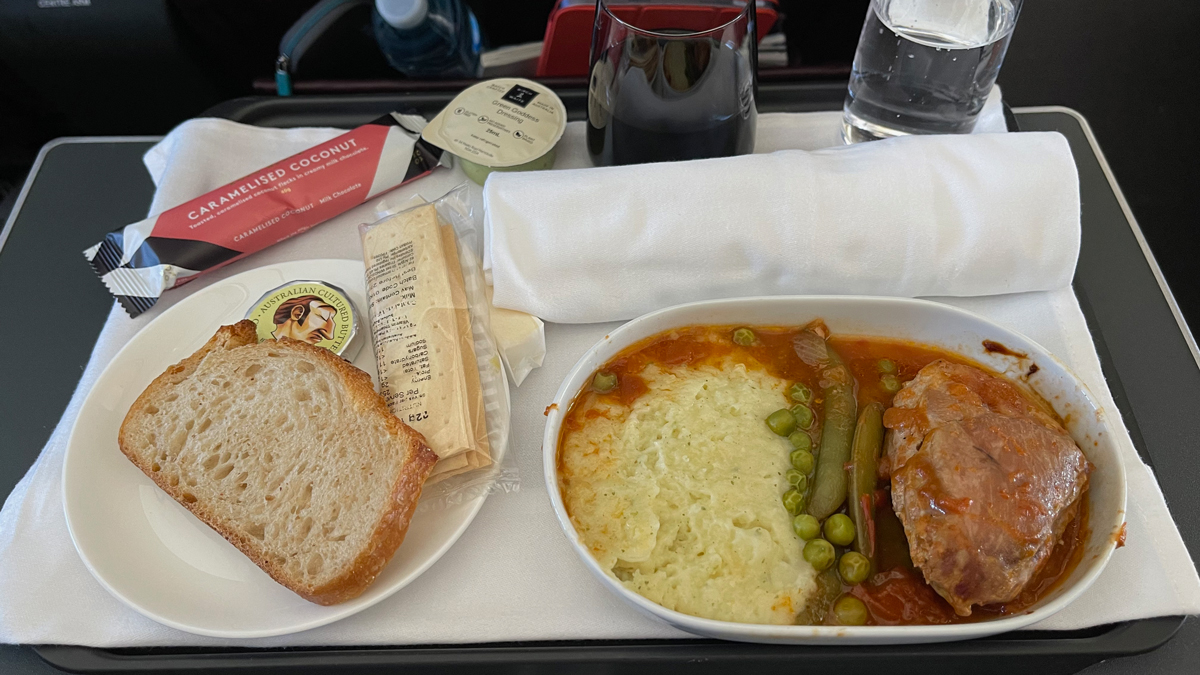 a plate of food on a tray