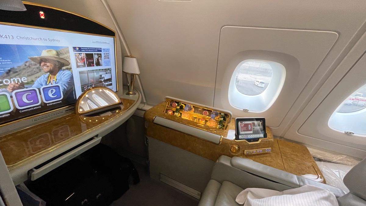 My seat 1K in Emirates First Class on the A380 [Schuetz/2PAXfly]