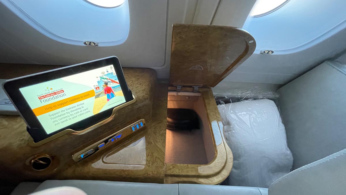 a small table with a device in it