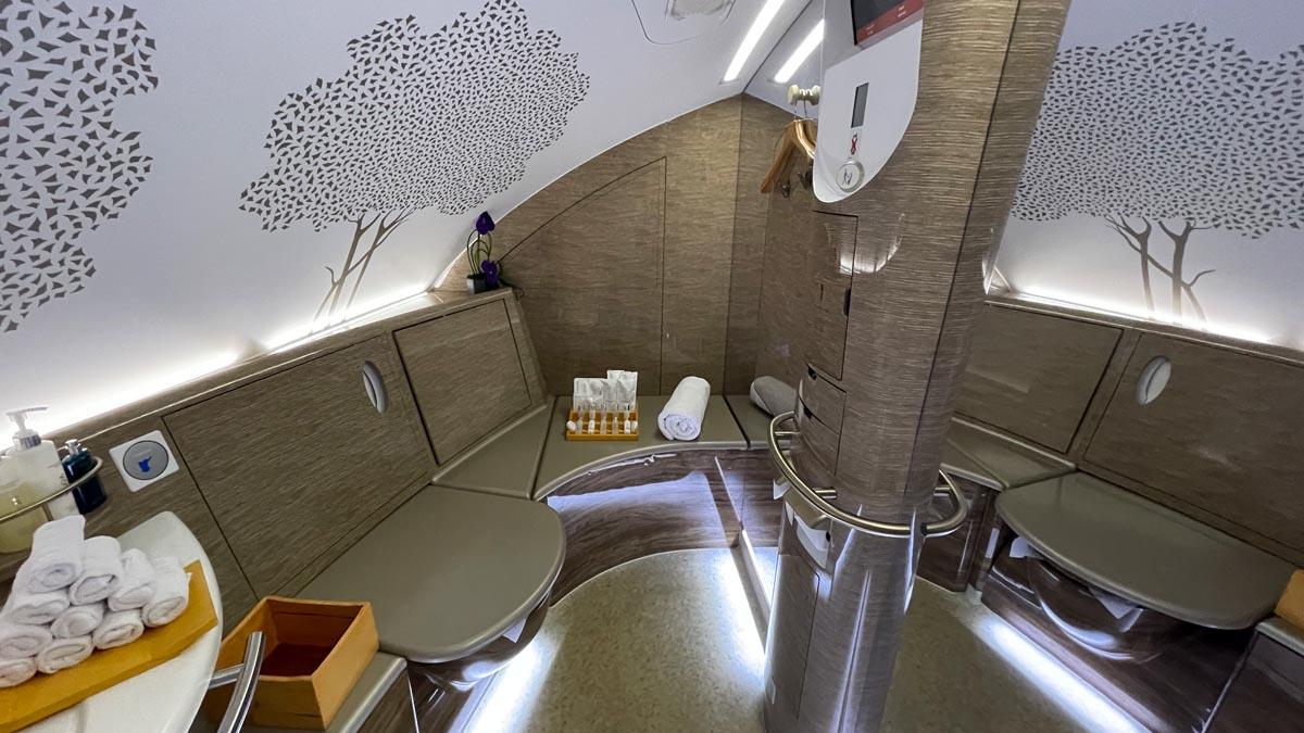 a bathroom with a toilet and a towel on the side