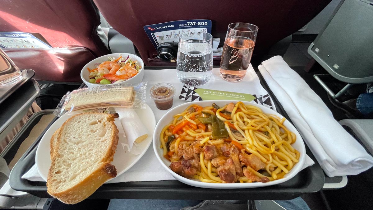 a plate of food on a tray