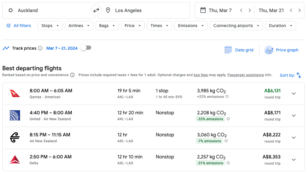 a screenshot of a flight schedule