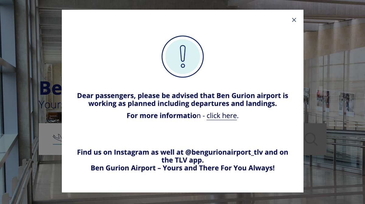 Tel Aviv, Ben Gurion Airport Website 11 October, 2023 [Schuetz/2PAXfly]