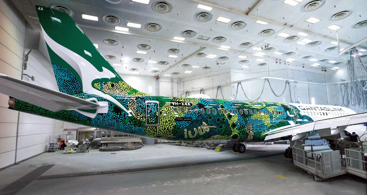 QANTAS: First Airbus A220 receives Indigenous Art Series paint job – Minyma Kutjara Tjukurpa – two sisters creation story