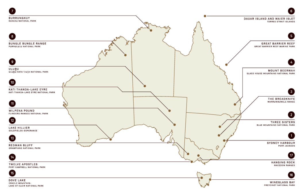 a map of australia with points of different directions