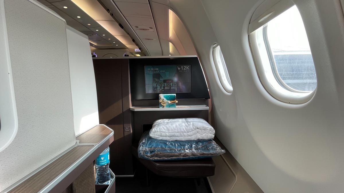 a bed in a plane