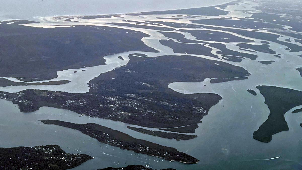 a aerial view of a river