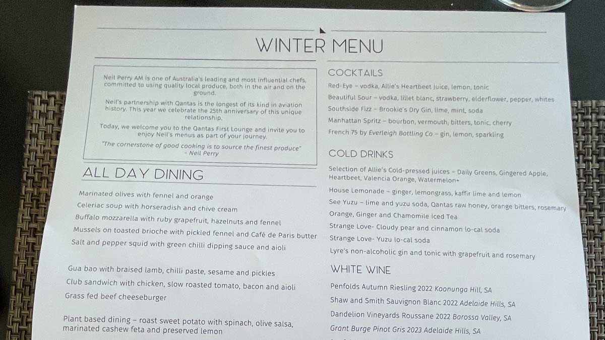 a menu with text on it