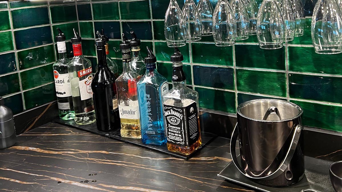 a group of bottles on a counter