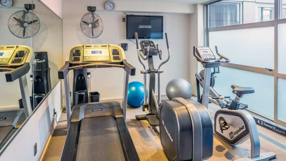 a room with exercise equipment