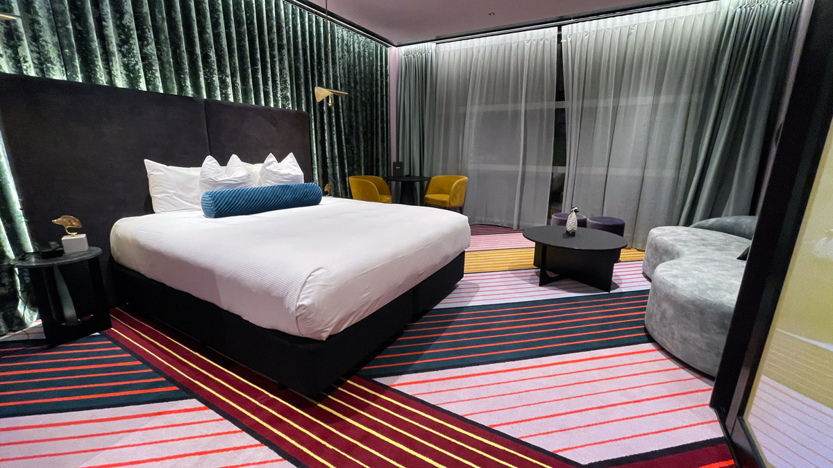a room with a bed and a table