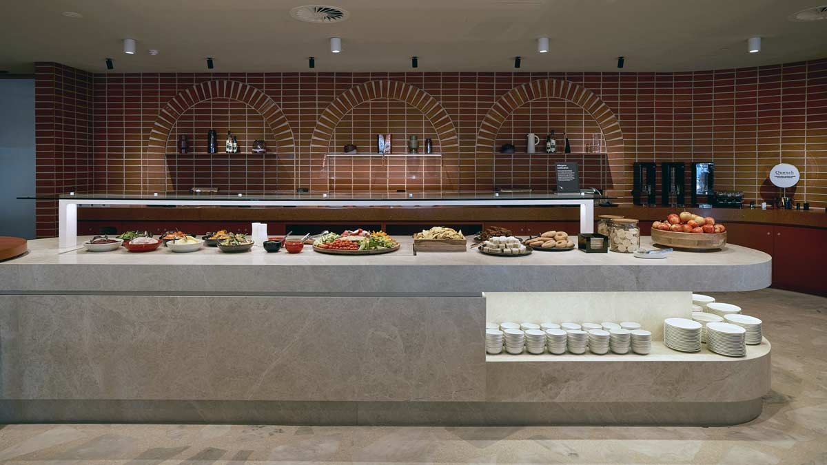 a buffet table with food on it