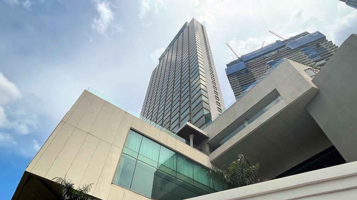 a tall building with glass windows