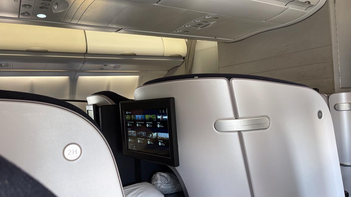 a screen on the back of a plane