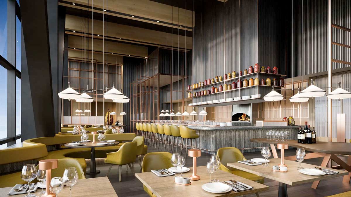 a restaurant with tables and chairs
