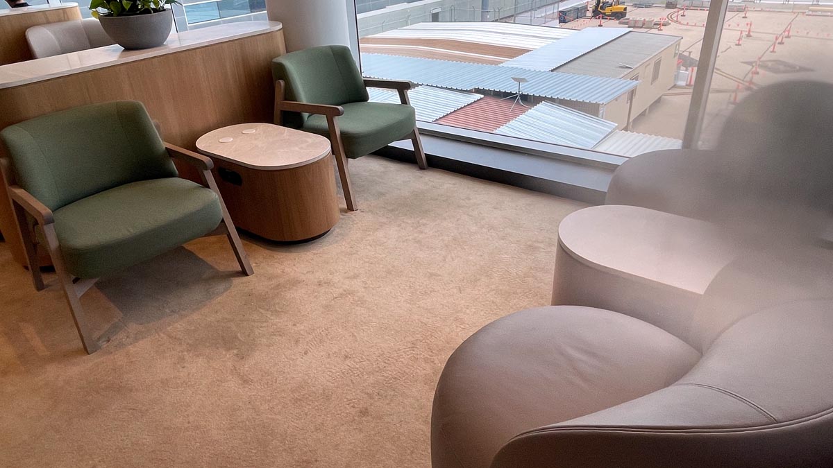 a room with chairs and a table