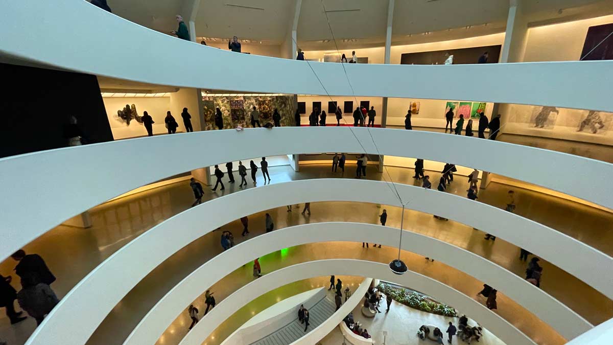 a group of people in a building