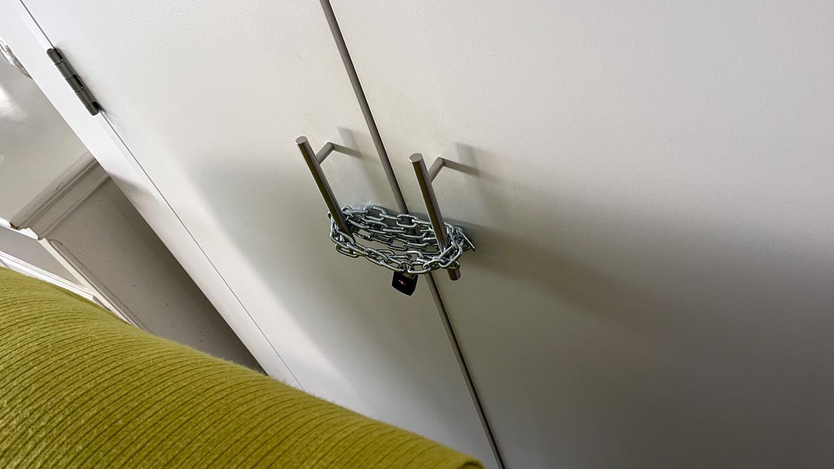 a chain around a door